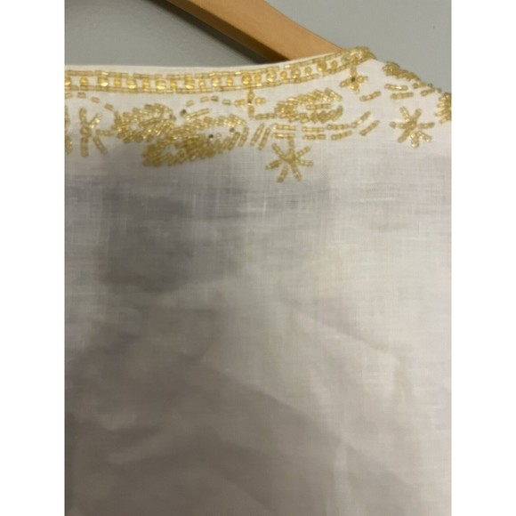 Michael Kors 100% Linen Top Tunic White Beaded Neckline Sleeves Women’s M - Picture 14 of 16